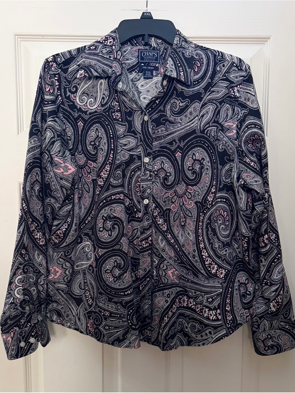 Chaps Black Paisley Button-Front Shirt with Pink & White Accents